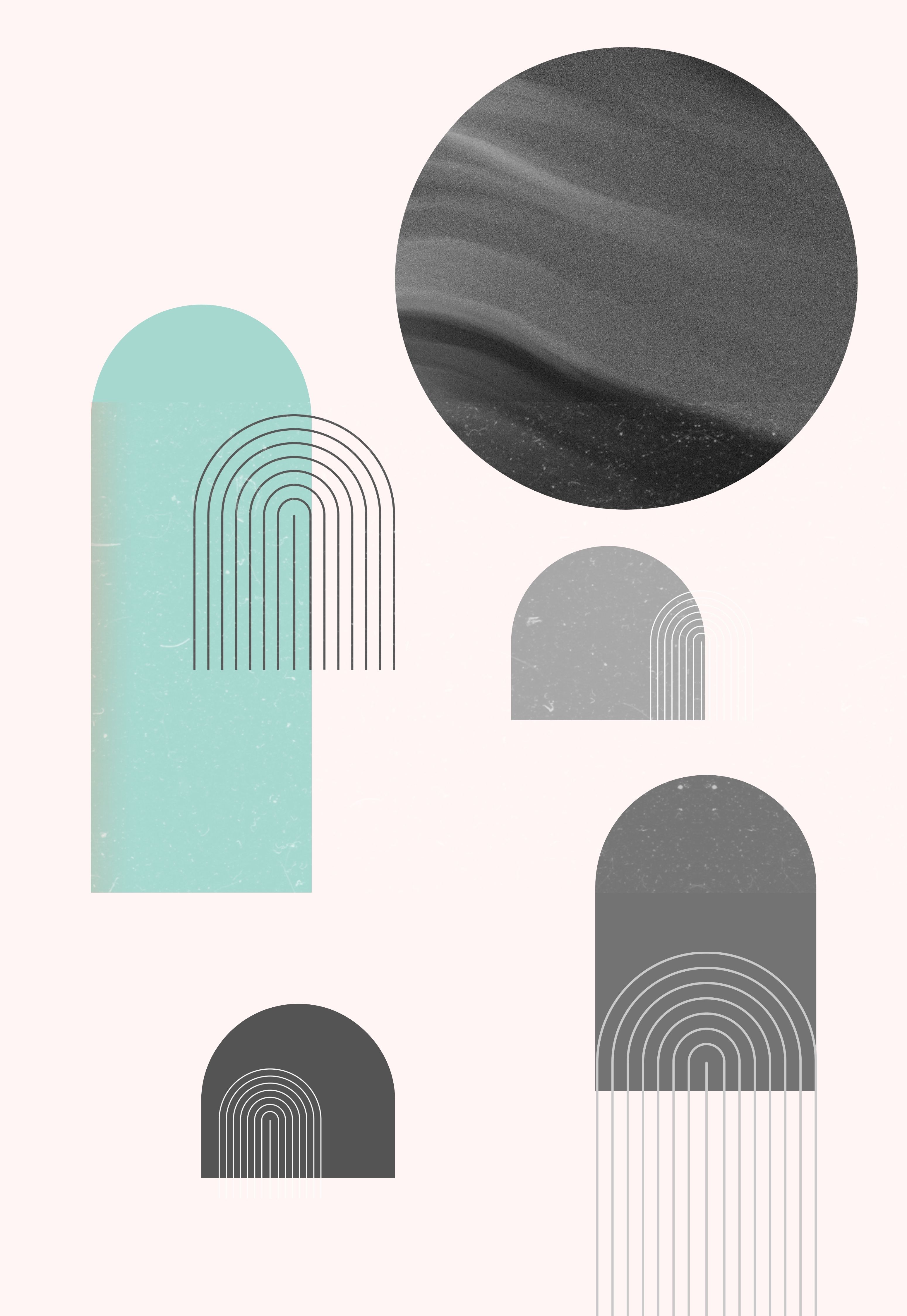 Abstract boho-style vector art with arched lines and a central circle.