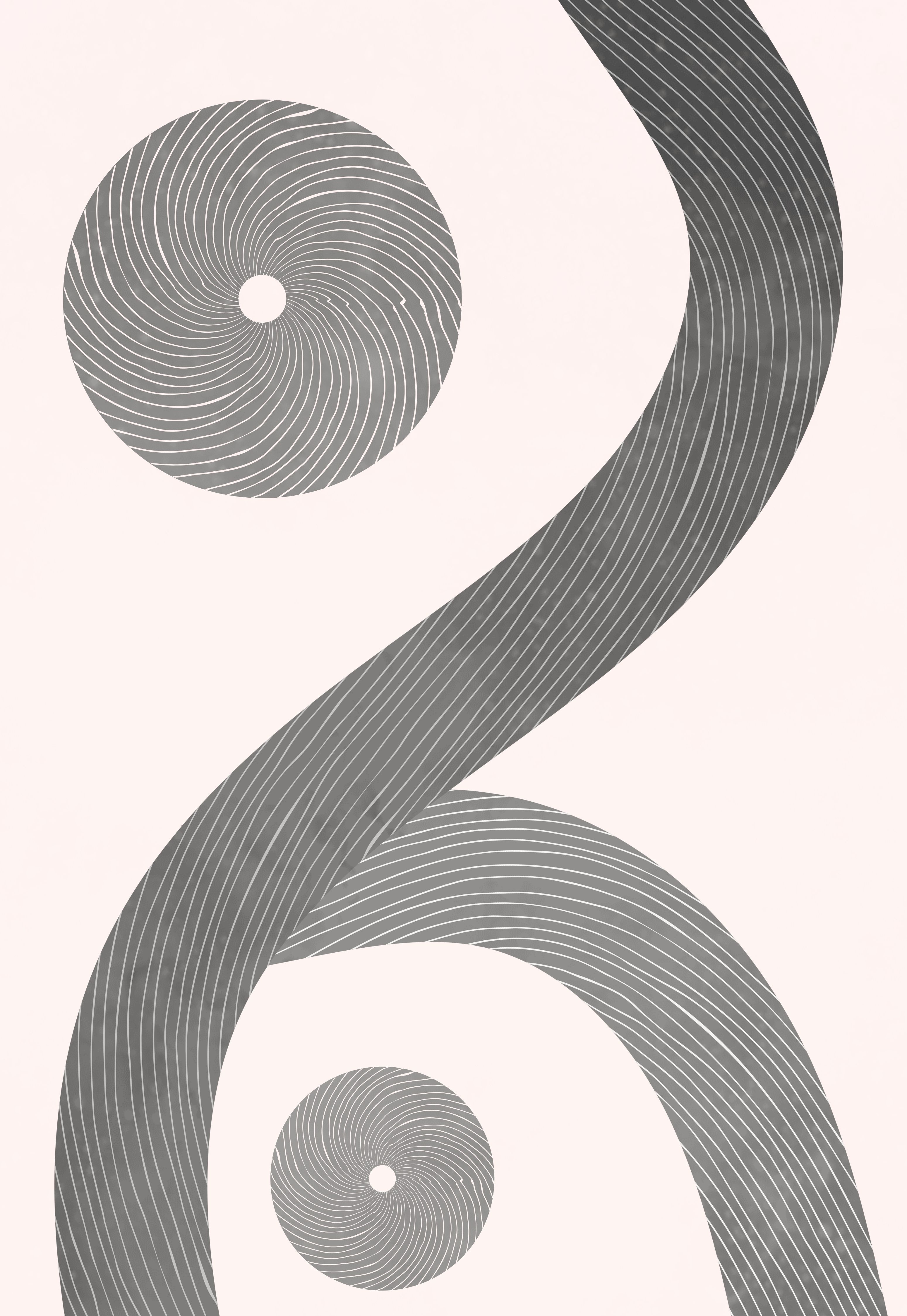 Minimal abstract Y-shaped design with brand stripes and circular accents.